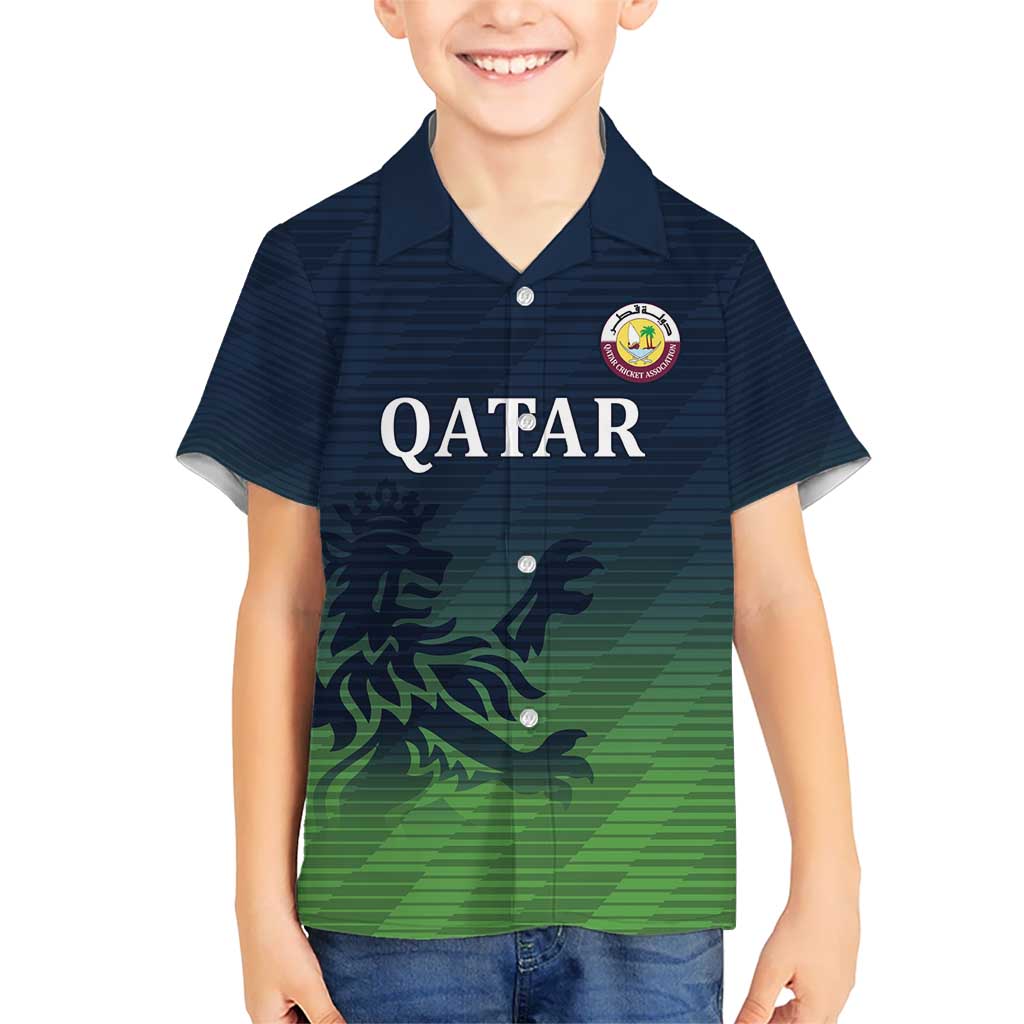 Custom Qatar Cricket Kid Hawaiian Shirt Green Sporty Pattern - Wonder Print Shop