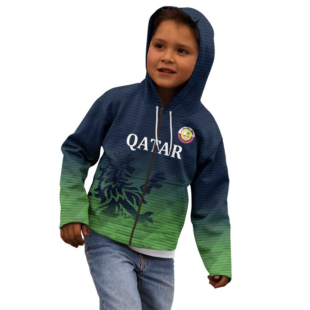 Custom Qatar Cricket Kid Hoodie Green Sporty Pattern - Wonder Print Shop