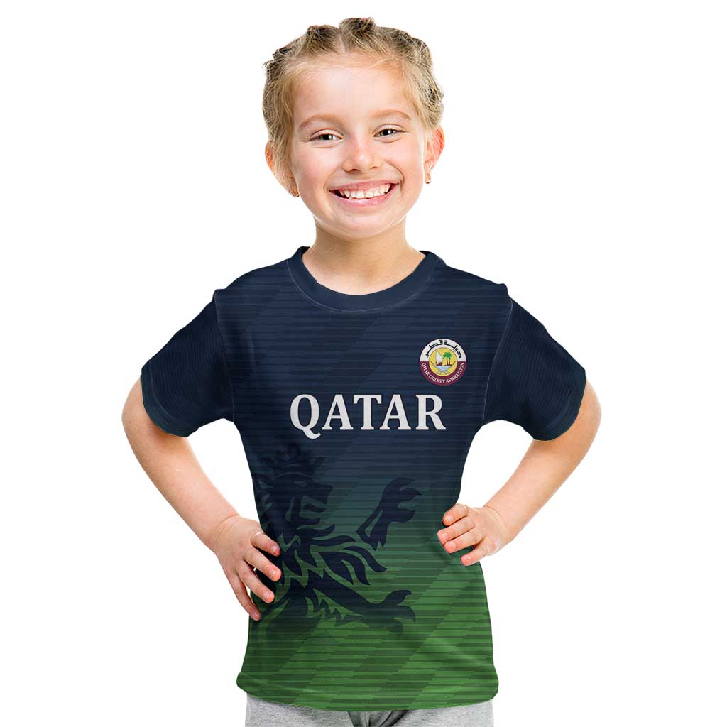 Custom Qatar Cricket Kid T Shirt Green Sporty Pattern - Wonder Print Shop