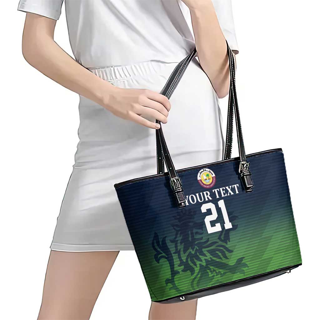 Custom Qatar Cricket Leather Tote Bag Green Sporty Pattern - Wonder Print Shop