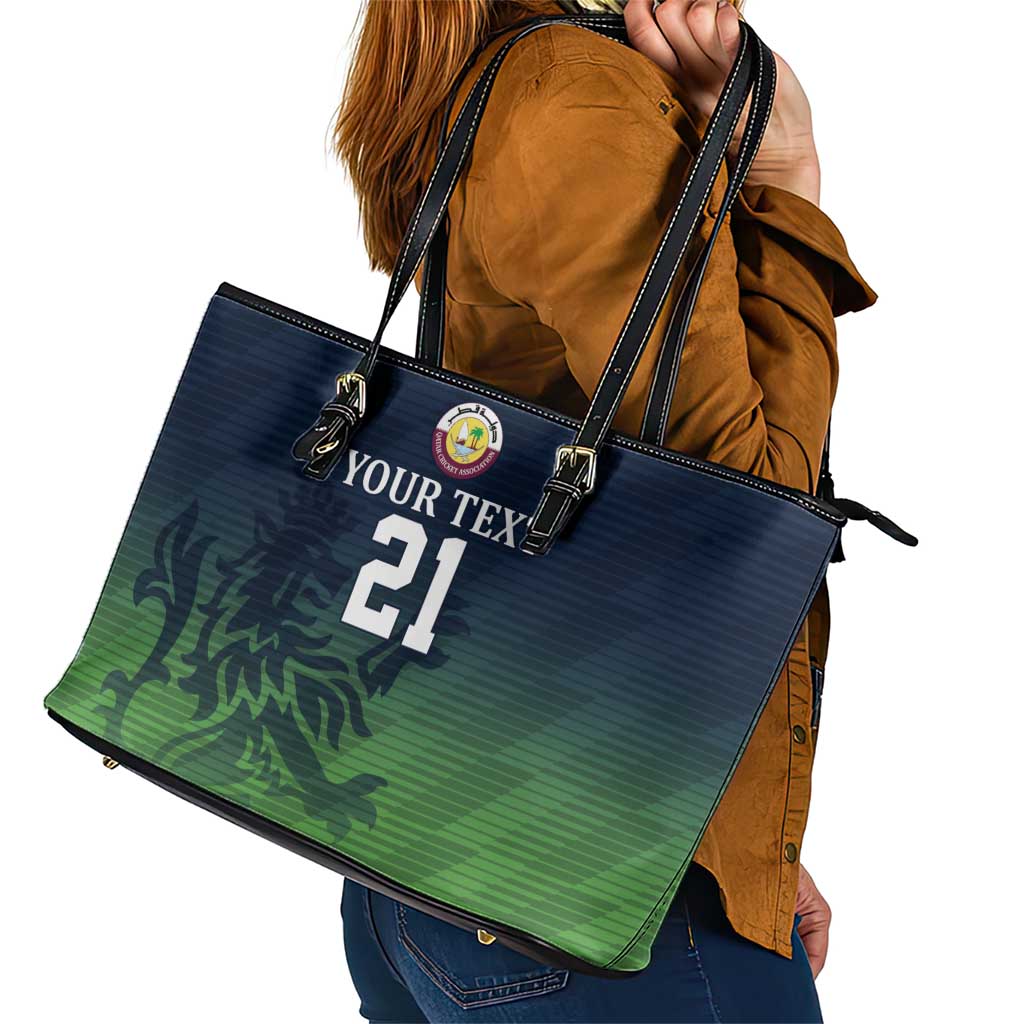 Custom Qatar Cricket Leather Tote Bag Green Sporty Pattern - Wonder Print Shop