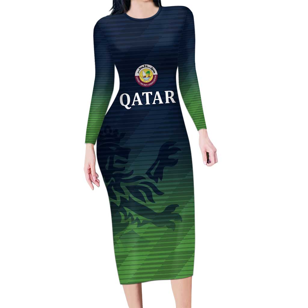 Custom Qatar Cricket Long Sleeve Bodycon Dress Green Sporty Pattern - Wonder Print Shop