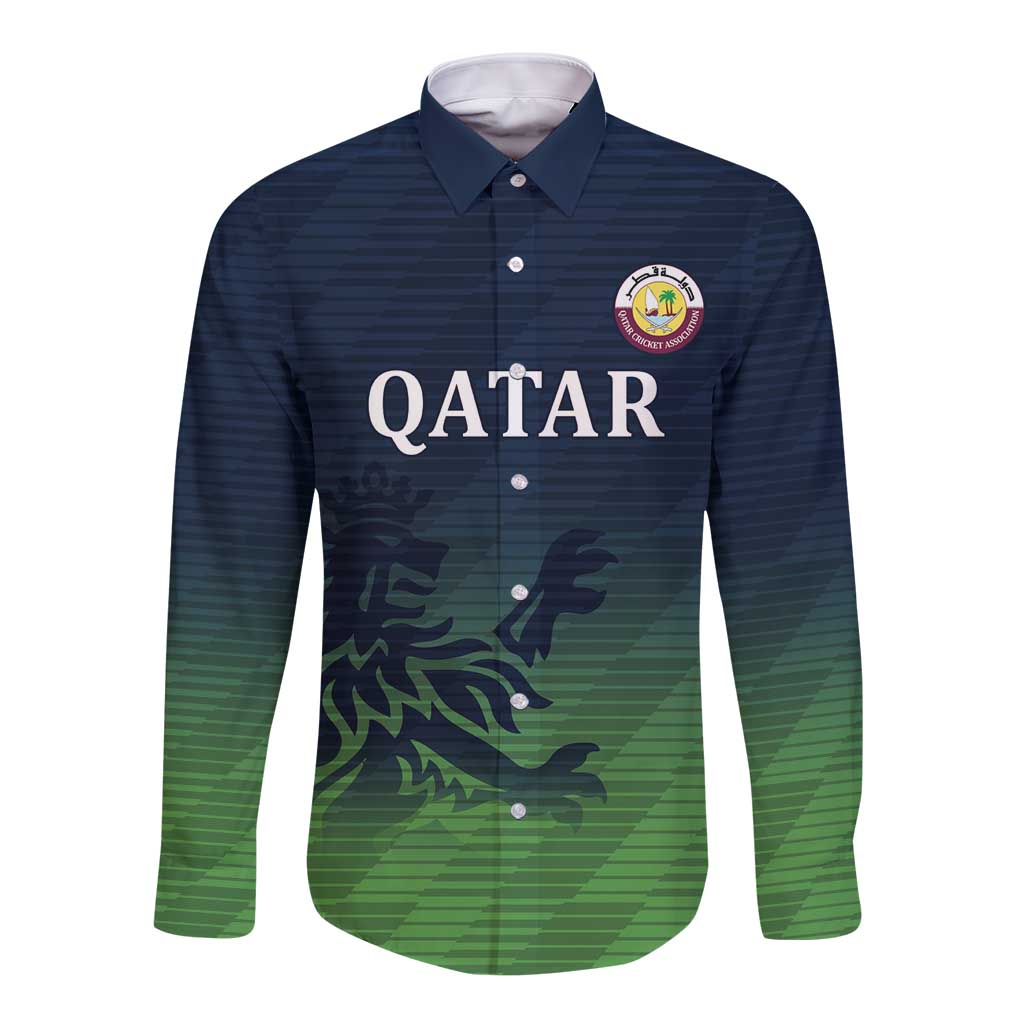 Custom Qatar Cricket Long Sleeve Button Shirt Green Sporty Pattern - Wonder Print Shop