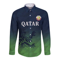 Custom Qatar Cricket Long Sleeve Button Shirt Green Sporty Pattern - Wonder Print Shop