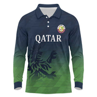 Custom Qatar Cricket Long Sleeve Polo Shirt Green Sporty Pattern - Wonder Print Shop