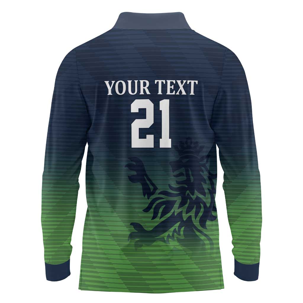 Custom Qatar Cricket Long Sleeve Polo Shirt Green Sporty Pattern - Wonder Print Shop