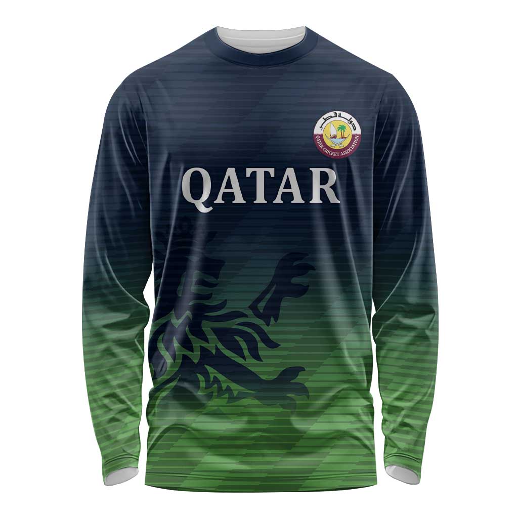 Custom Qatar Cricket Long Sleeve Shirt Green Sporty Pattern - Wonder Print Shop