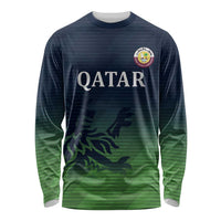 Custom Qatar Cricket Long Sleeve Shirt Green Sporty Pattern - Wonder Print Shop