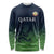 Custom Qatar Cricket Long Sleeve Shirt Green Sporty Pattern - Wonder Print Shop