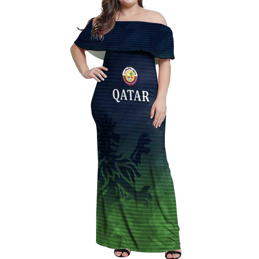 Custom Qatar Cricket Off Shoulder Maxi Dress Green Sporty Pattern - Wonder Print Shop