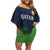 Custom Qatar Cricket Off Shoulder Short Dress Green Sporty Pattern - Wonder Print Shop