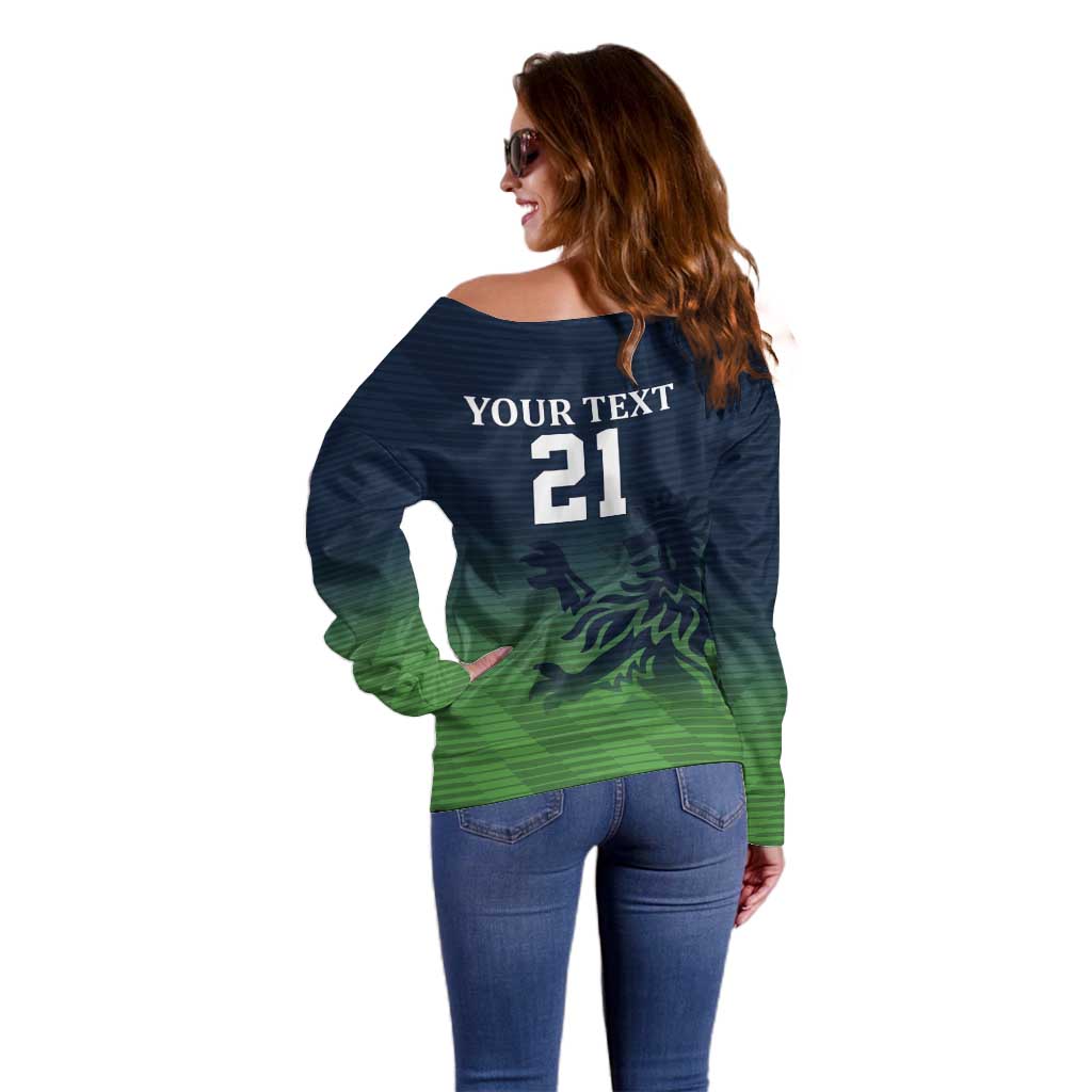Custom Qatar Cricket Off Shoulder Sweater Green Sporty Pattern - Wonder Print Shop