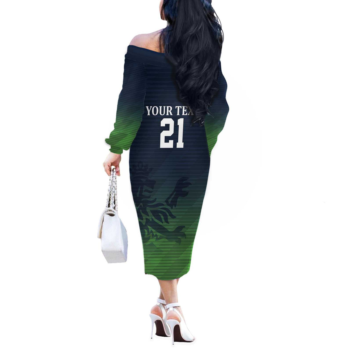 Custom Qatar Cricket Off The Shoulder Long Sleeve Dress Green Sporty Pattern - Wonder Print Shop
