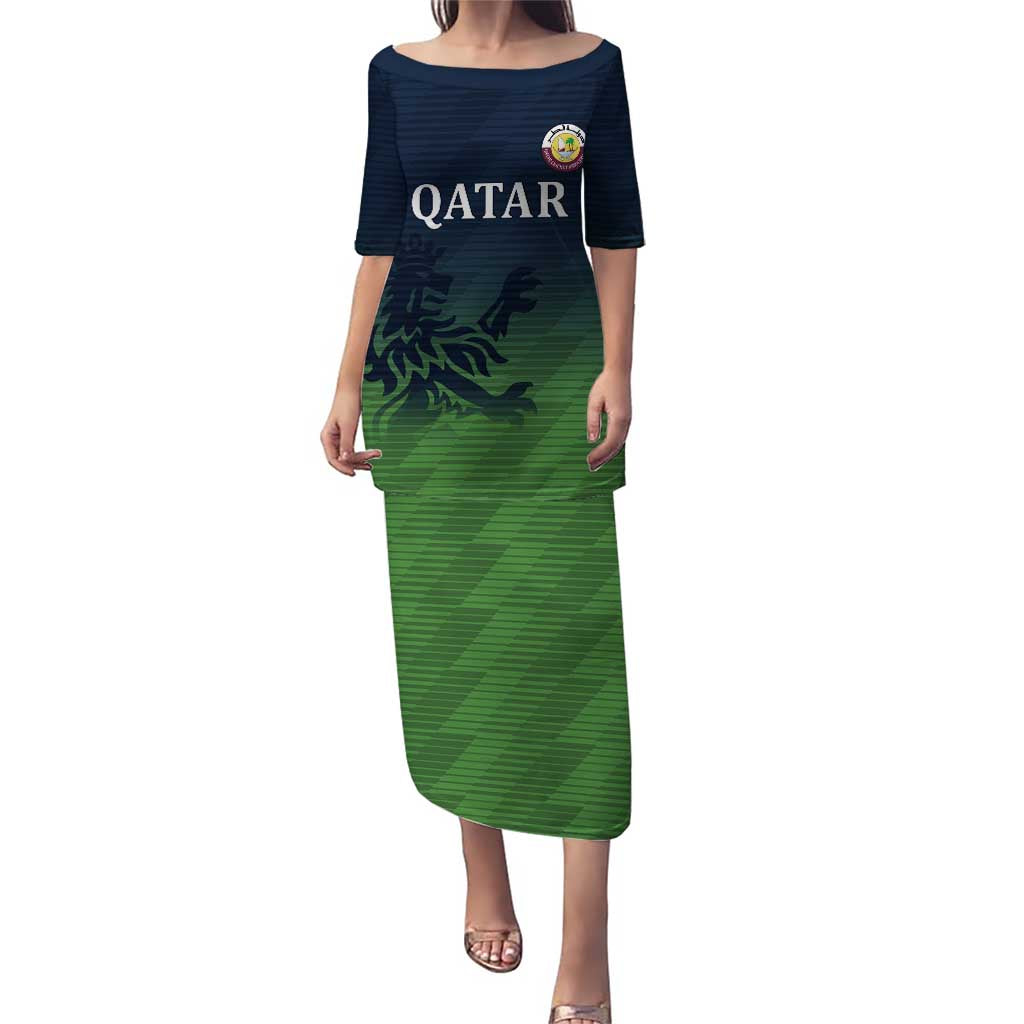 Custom Qatar Cricket Puletasi Green Sporty Pattern - Wonder Print Shop