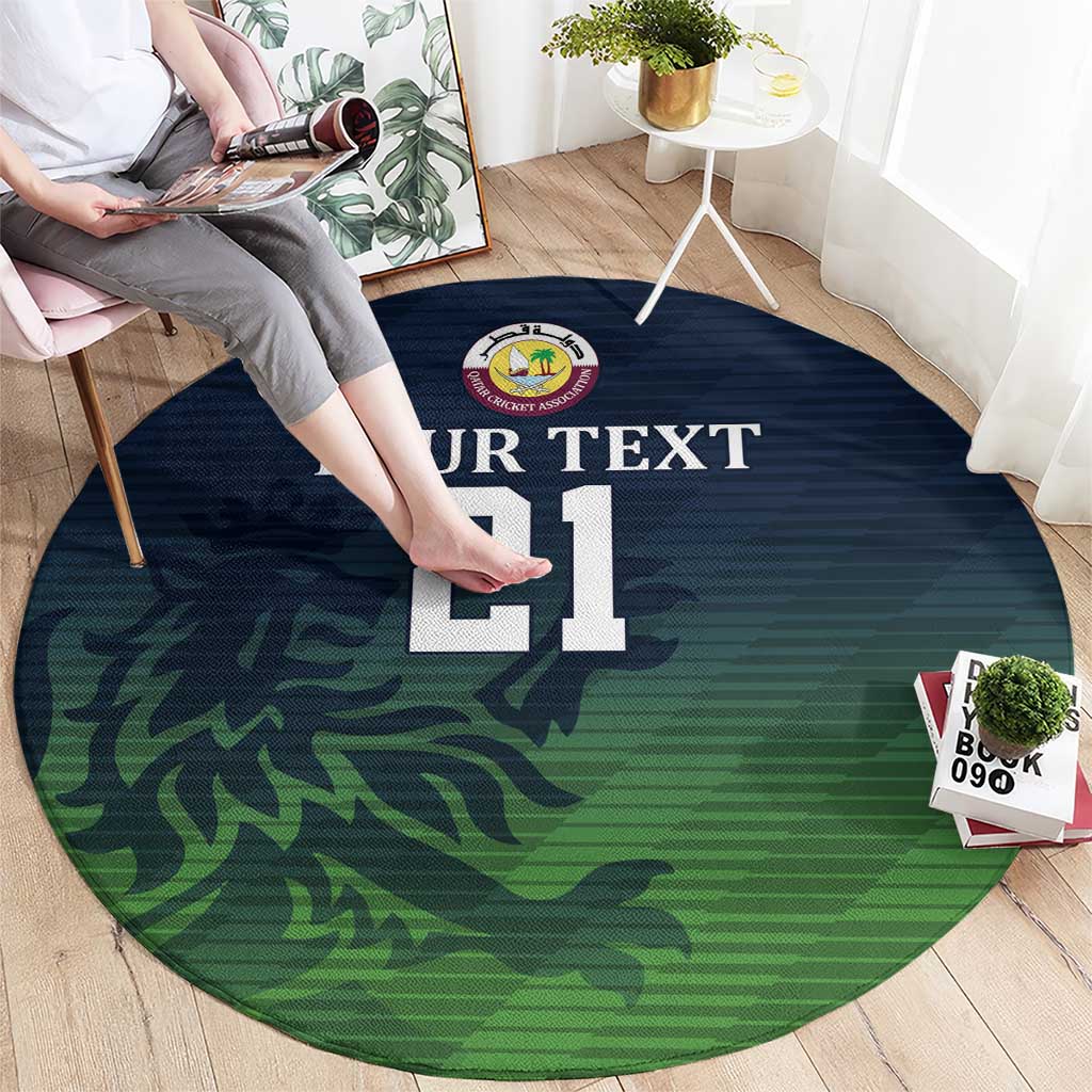 Custom Qatar Cricket Round Carpet Green Sporty Pattern