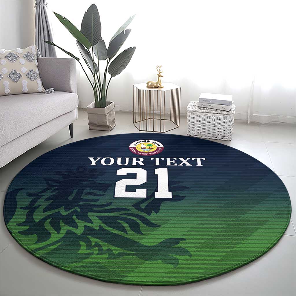 Custom Qatar Cricket Round Carpet Green Sporty Pattern