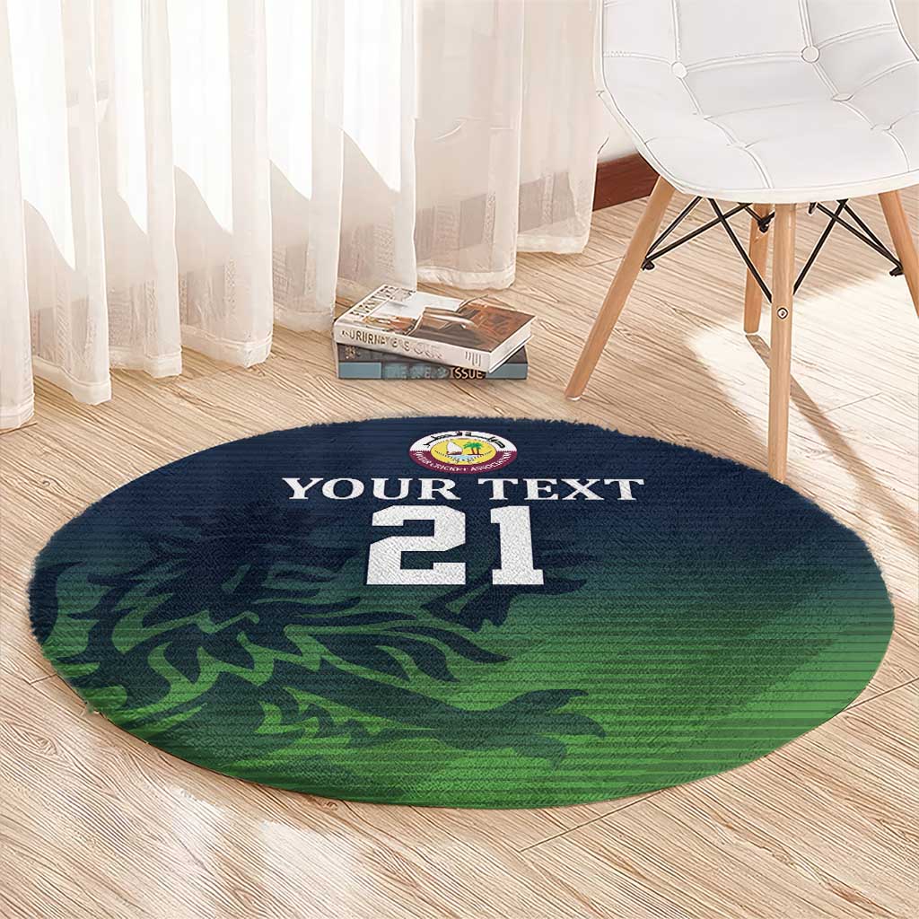 Custom Qatar Cricket Round Carpet Green Sporty Pattern