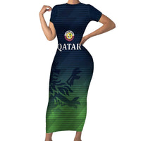 Custom Qatar Cricket Short Sleeve Bodycon Dress Green Sporty Pattern - Wonder Print Shop