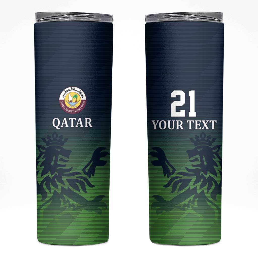 Custom Qatar Cricket Skinny Tumbler Green Sporty Pattern - Wonder Print Shop