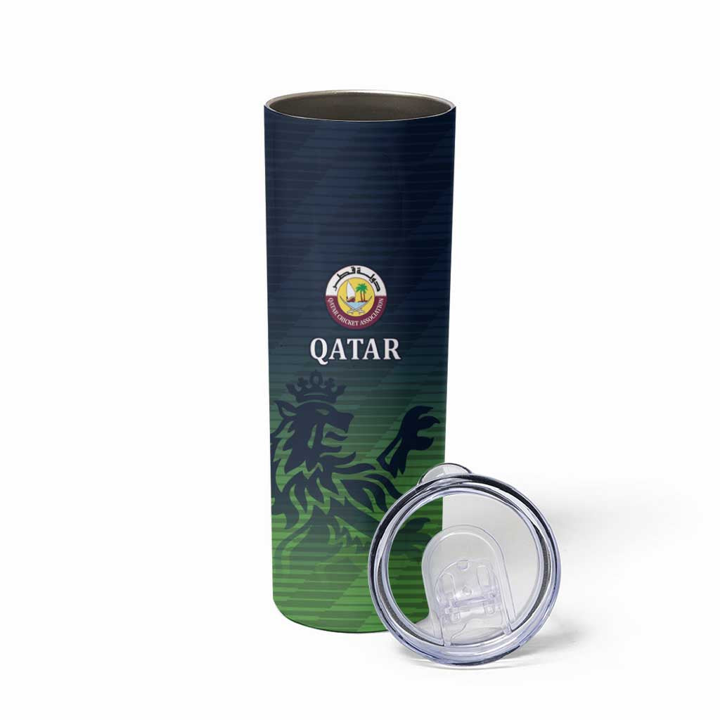 Custom Qatar Cricket Skinny Tumbler Green Sporty Pattern - Wonder Print Shop