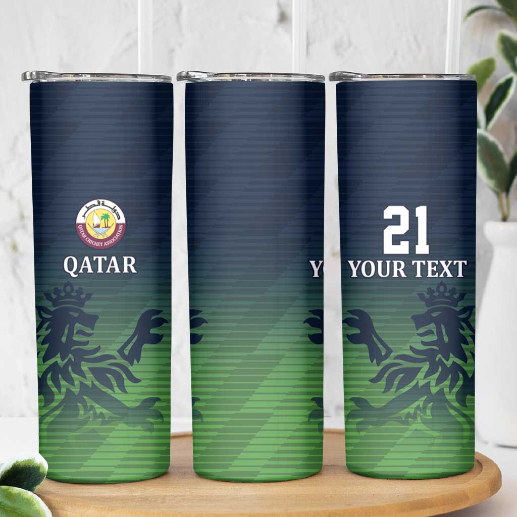 Custom Qatar Cricket Skinny Tumbler Green Sporty Pattern - Wonder Print Shop
