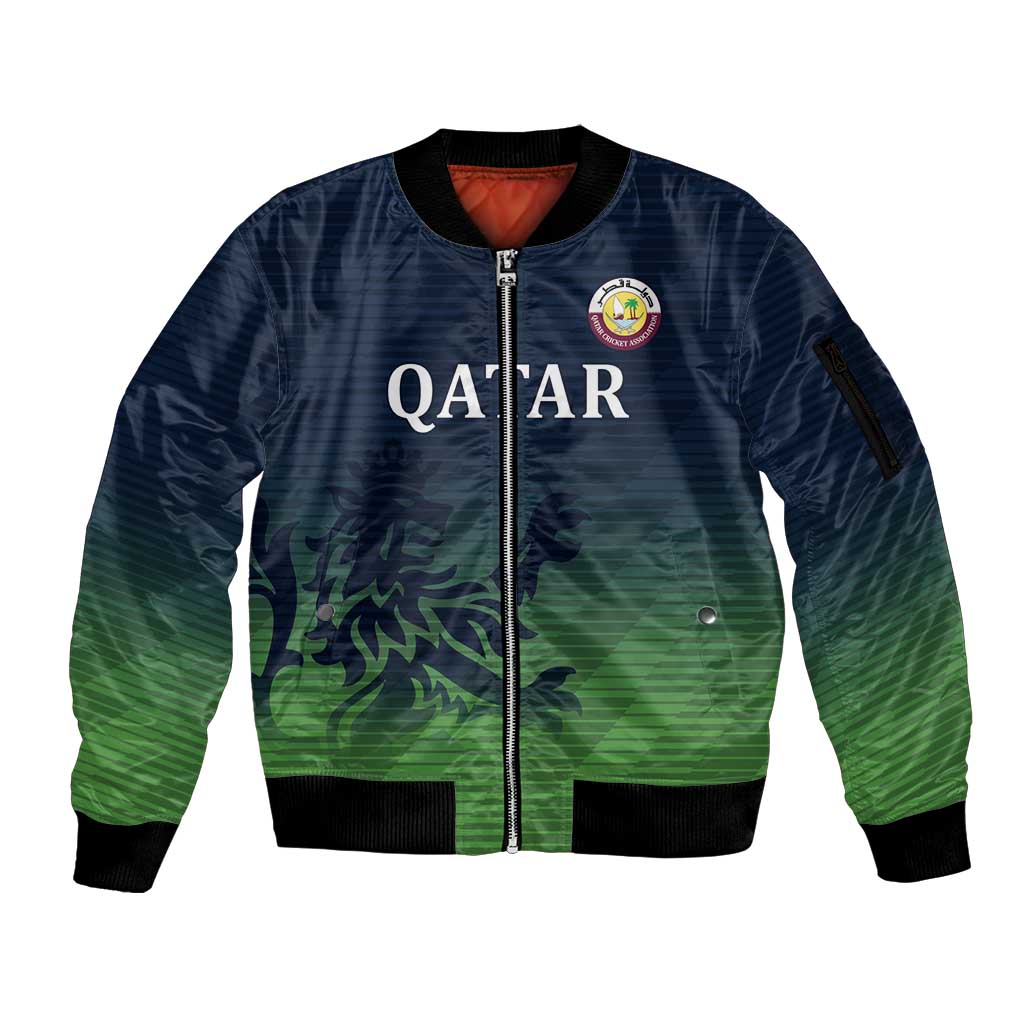 Custom Qatar Cricket Sleeve Zip Bomber Jacket Green Sporty Pattern - Wonder Print Shop