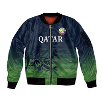 Custom Qatar Cricket Sleeve Zip Bomber Jacket Green Sporty Pattern - Wonder Print Shop