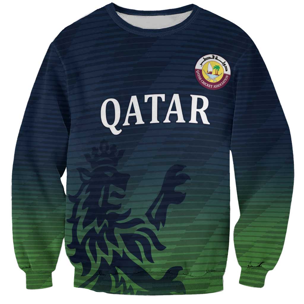 Custom Qatar Cricket Sweatshirt Green Sporty Pattern - Wonder Print Shop