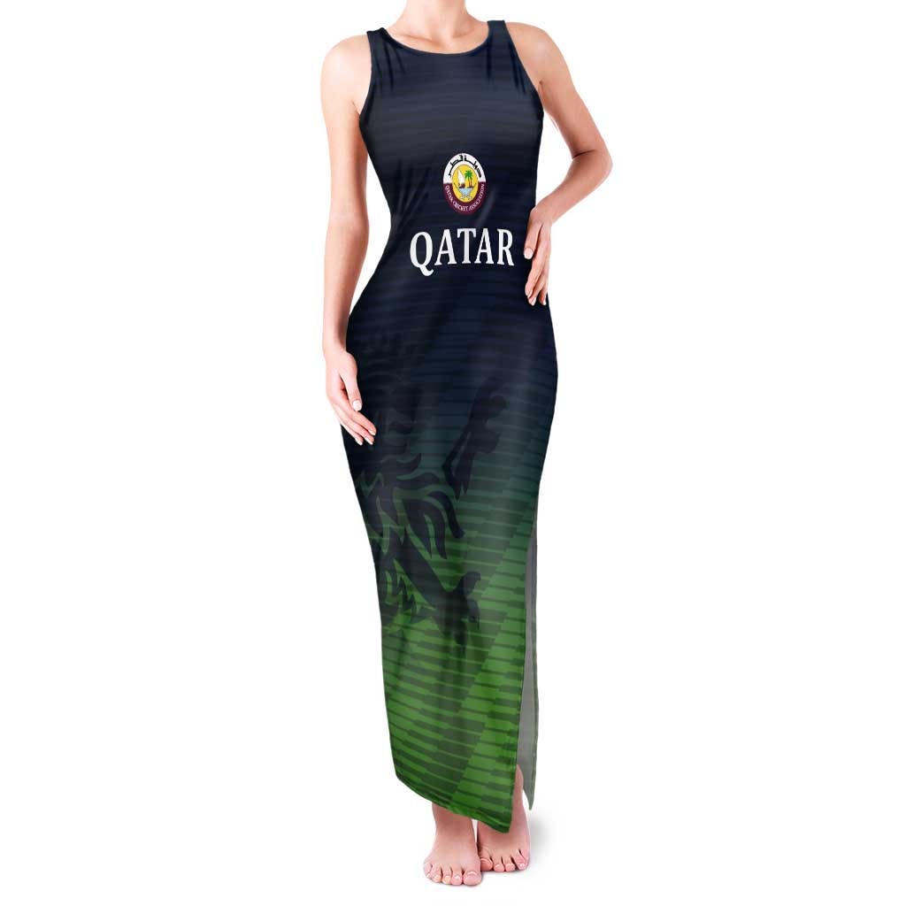 Custom Qatar Cricket Tank Maxi Dress Green Sporty Pattern - Wonder Print Shop