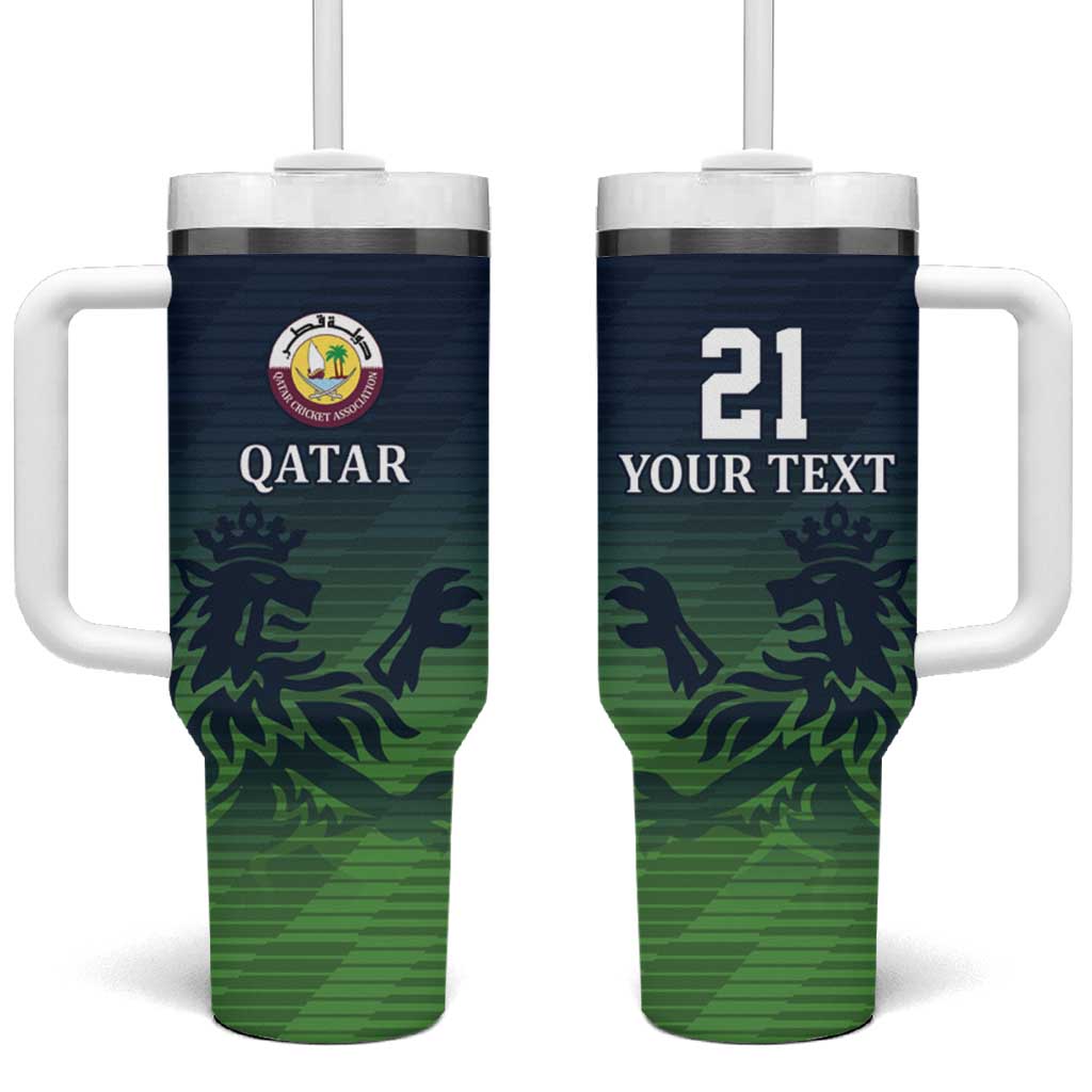 Custom Qatar Cricket Tumbler With Handle Green Sporty Pattern - Wonder Print Shop