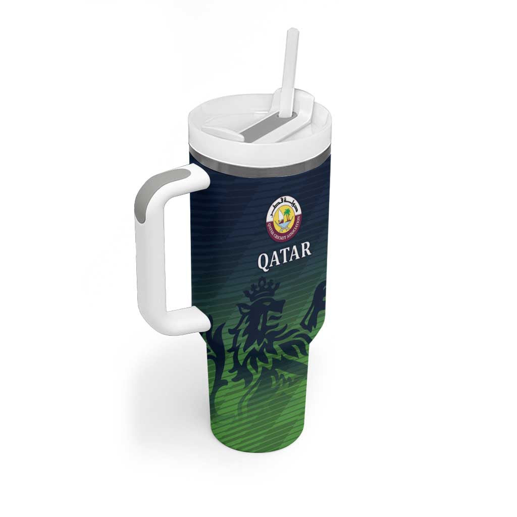 Custom Qatar Cricket Tumbler With Handle Green Sporty Pattern - Wonder Print Shop