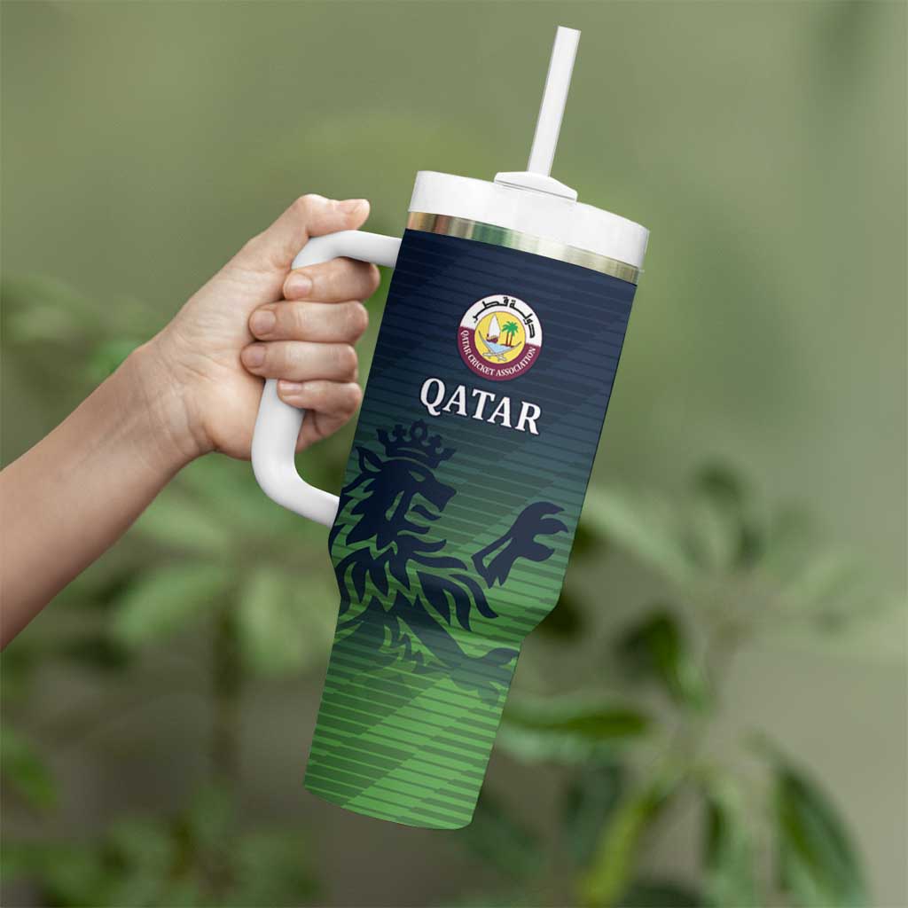 Custom Qatar Cricket Tumbler With Handle Green Sporty Pattern - Wonder Print Shop