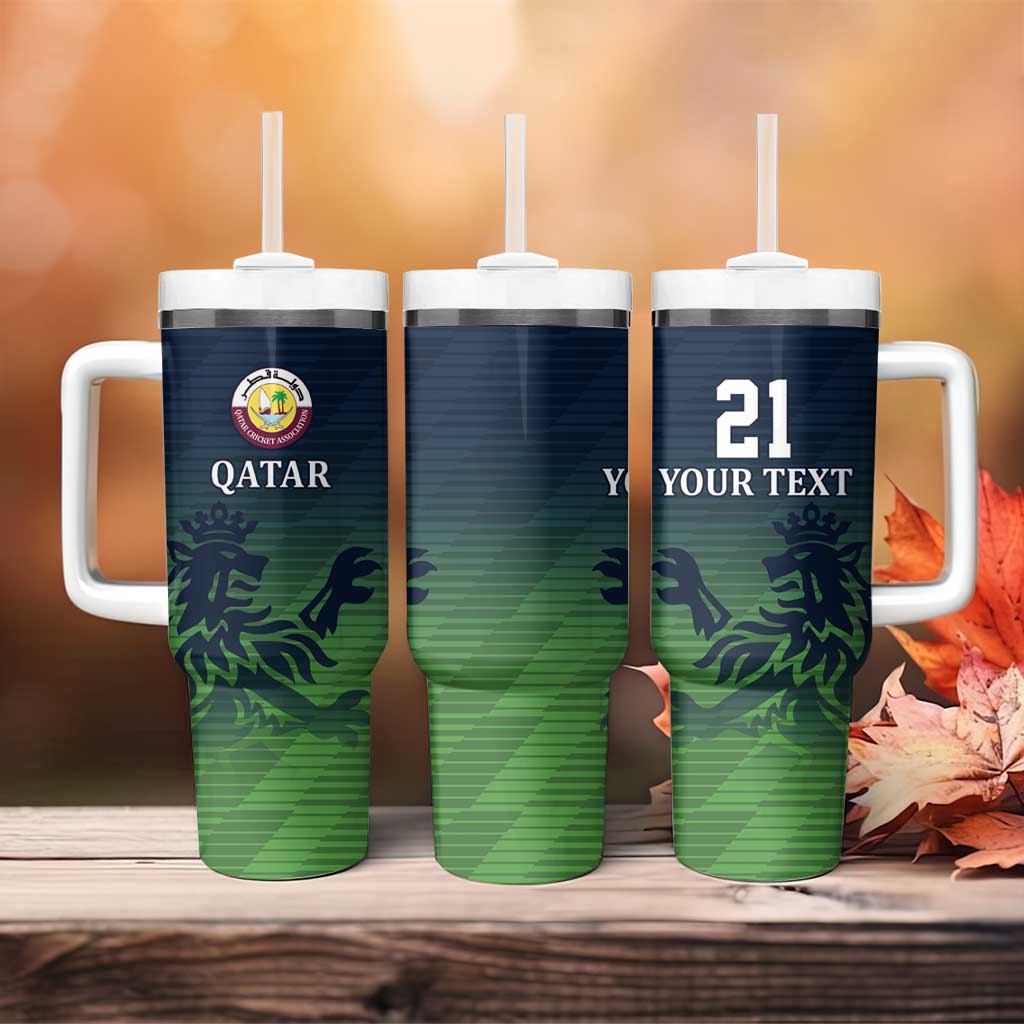 Custom Qatar Cricket Tumbler With Handle Green Sporty Pattern - Wonder Print Shop