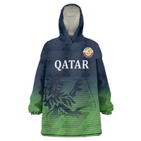 Custom Qatar Cricket Wearable Blanket Hoodie Green Sporty Pattern - Wonder Print Shop