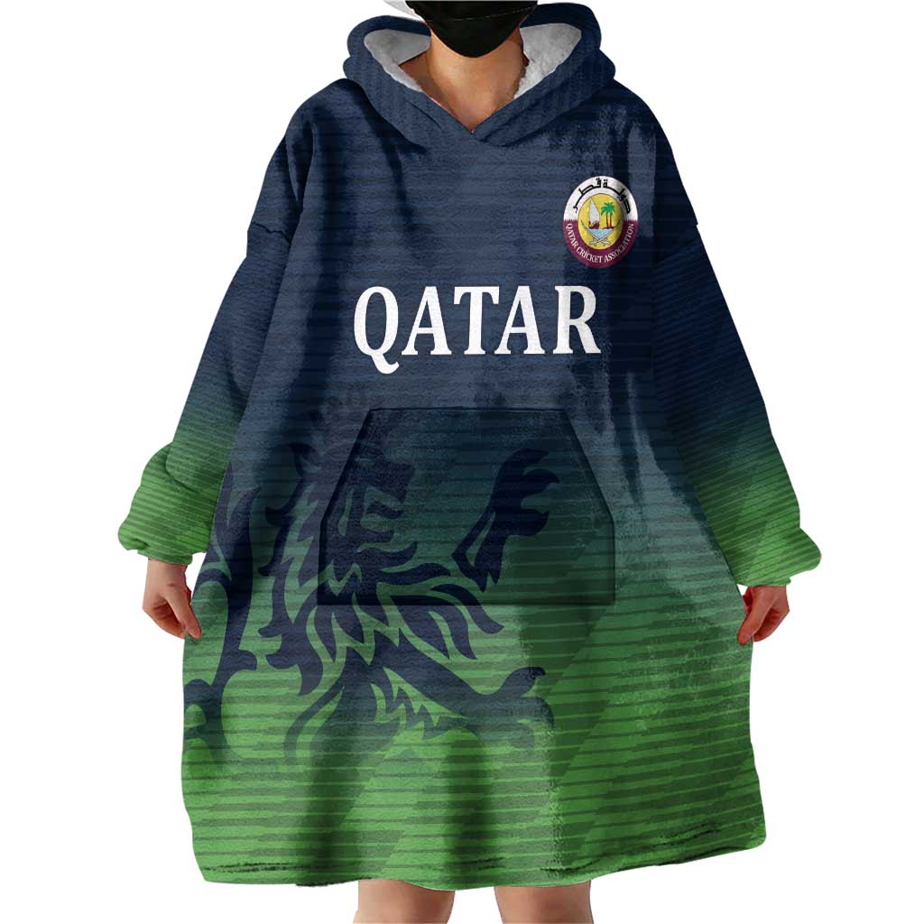 Custom Qatar Cricket Wearable Blanket Hoodie Green Sporty Pattern - Wonder Print Shop
