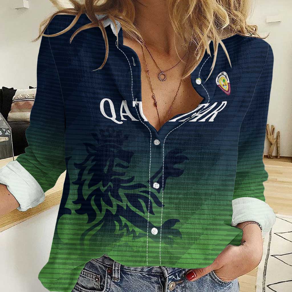 Custom Qatar Cricket Women Casual Shirt Green Sporty Pattern - Wonder Print Shop