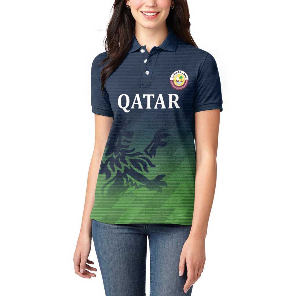 Custom Qatar Cricket Women Polo Shirt Green Sporty Pattern - Wonder Print Shop