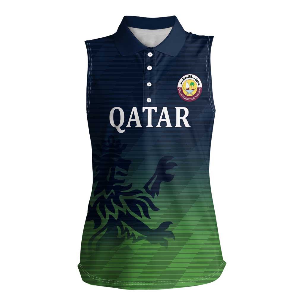 Custom Qatar Cricket Women Sleeveless Polo Shirt Green Sporty Pattern - Wonder Print Shop