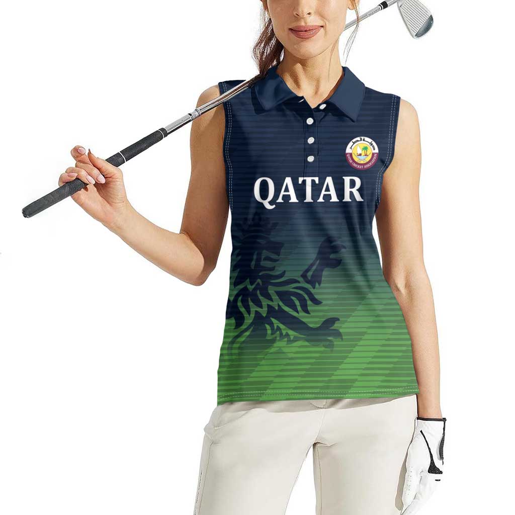 Custom Qatar Cricket Women Sleeveless Polo Shirt Green Sporty Pattern - Wonder Print Shop