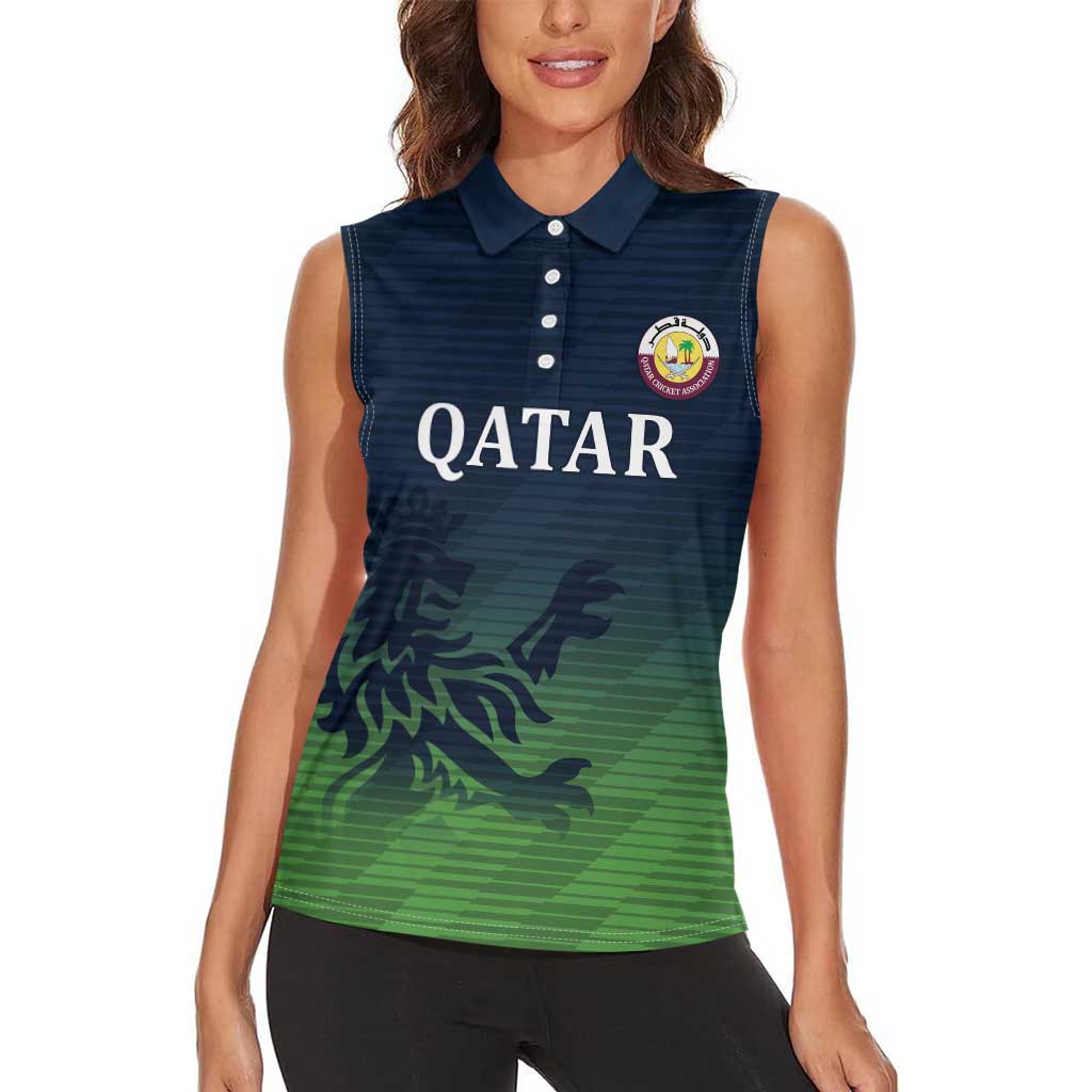 Custom Qatar Cricket Women Sleeveless Polo Shirt Green Sporty Pattern - Wonder Print Shop