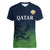 Custom Qatar Cricket Women V-Neck T-Shirt Green Sporty Pattern - Wonder Print Shop