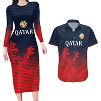 Custom Qatar Cricket Couples Matching Long Sleeve Bodycon Dress and Hawaiian Shirt Red Sporty Pattern LT9 - Wonder Print Shop