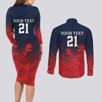 Custom Qatar Cricket Couples Matching Long Sleeve Bodycon Dress and Long Sleeve Button Shirt Red Sporty Pattern LT9 - Wonder Print Shop