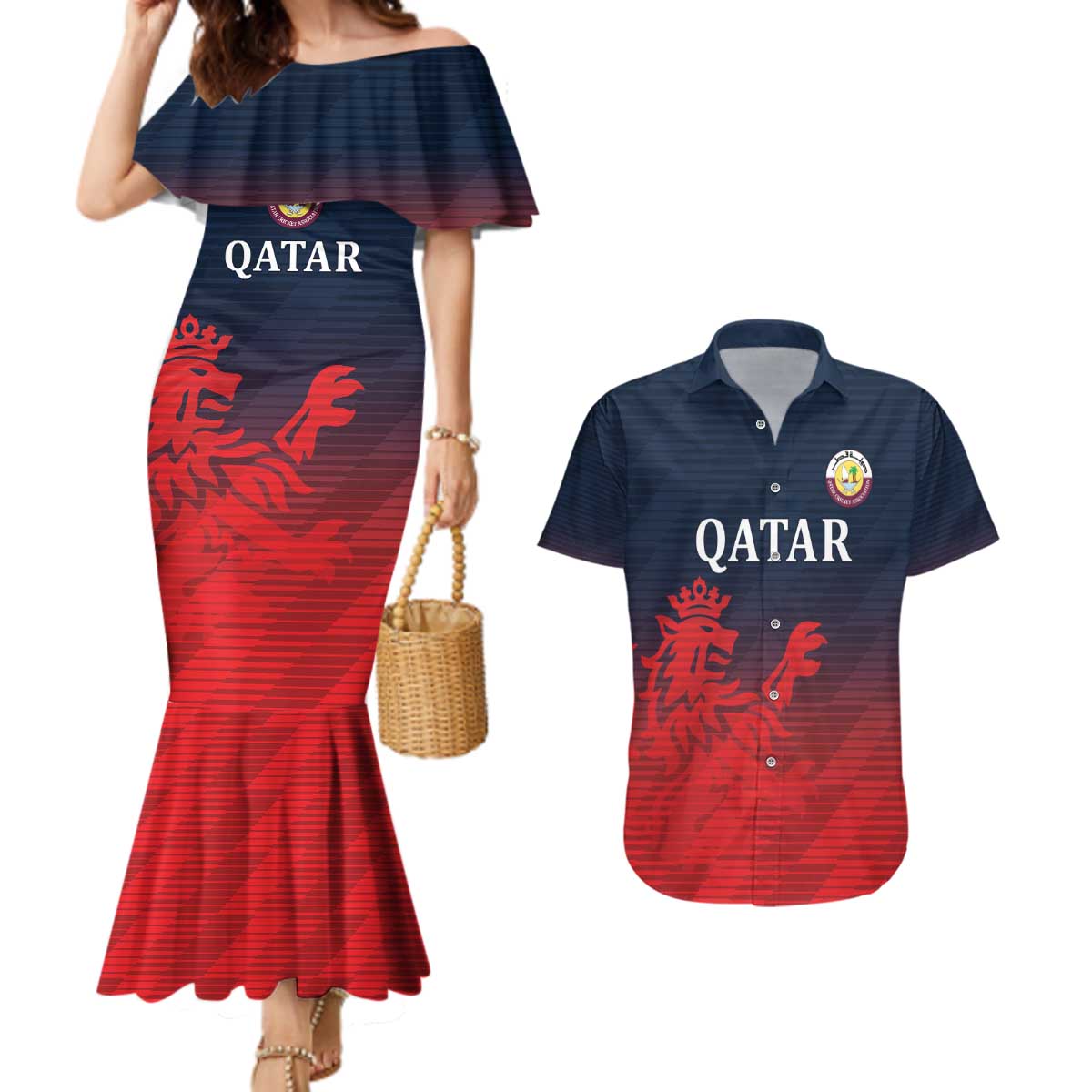 Custom Qatar Cricket Couples Matching Mermaid Dress and Hawaiian Shirt Red Sporty Pattern LT9 - Wonder Print Shop