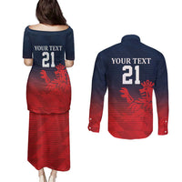 Custom Qatar Cricket Couples Matching Puletasi and Long Sleeve Button Shirt Red Sporty Pattern LT9 - Wonder Print Shop