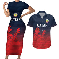 Custom Qatar Cricket Couples Matching Short Sleeve Bodycon Dress and Hawaiian Shirt Red Sporty Pattern LT9 - Wonder Print Shop