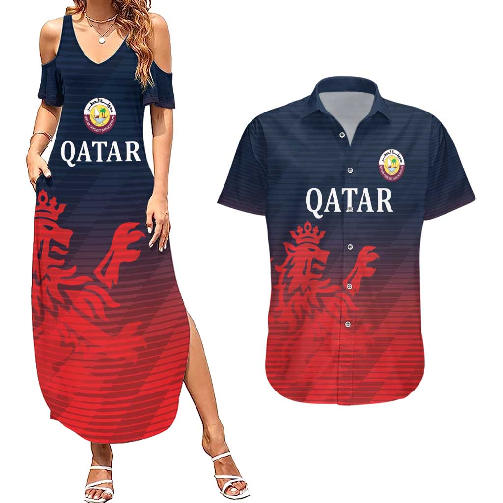 Custom Qatar Cricket Couples Matching Summer Maxi Dress and Hawaiian Shirt Red Sporty Pattern LT9 - Wonder Print Shop