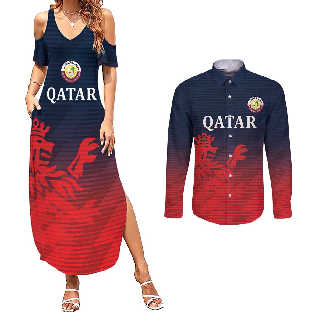 Custom Qatar Cricket Couples Matching Summer Maxi Dress and Long Sleeve Button Shirt Red Sporty Pattern LT9 - Wonder Print Shop
