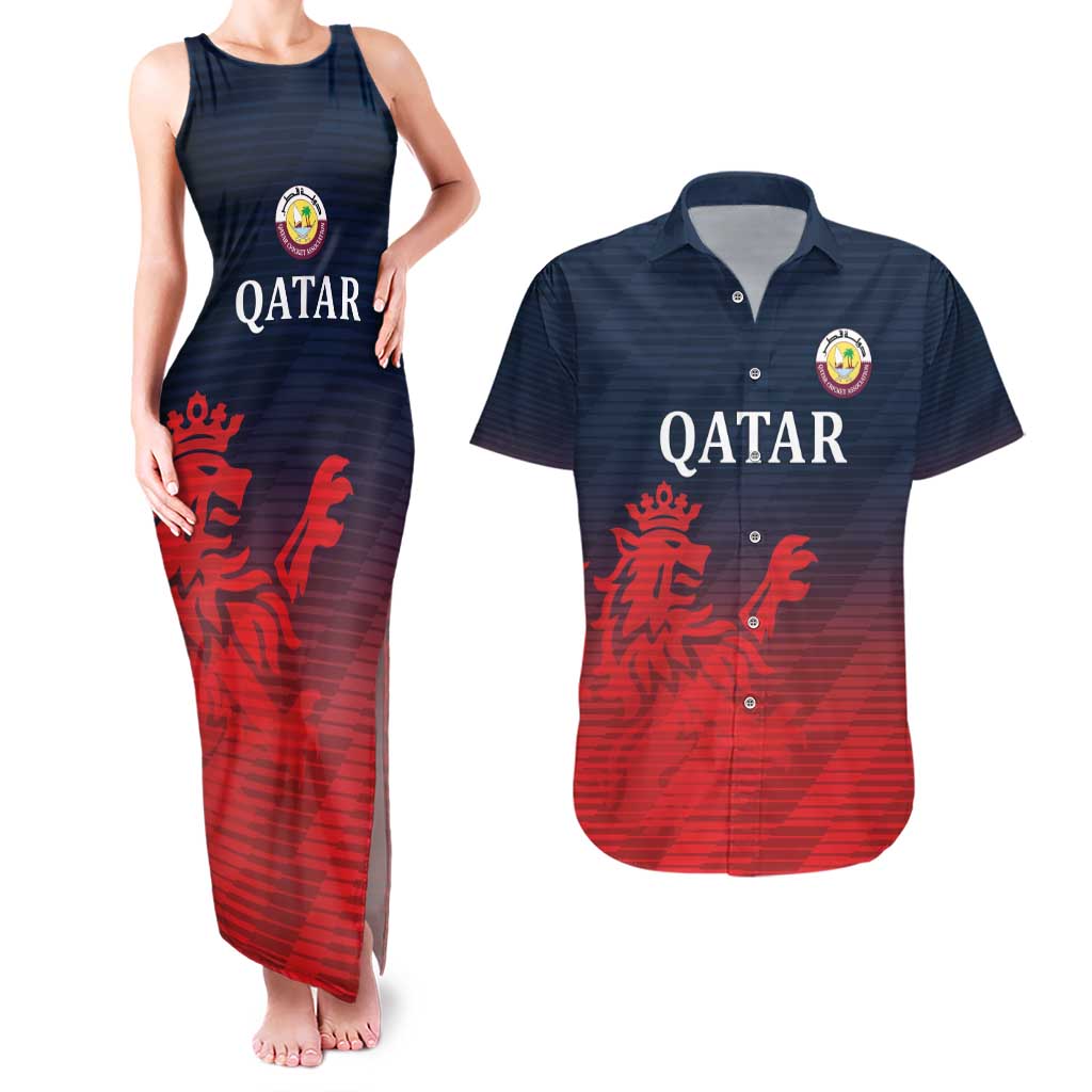 Custom Qatar Cricket Couples Matching Tank Maxi Dress and Hawaiian Shirt Red Sporty Pattern LT9 - Wonder Print Shop