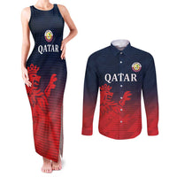Custom Qatar Cricket Couples Matching Tank Maxi Dress and Long Sleeve Button Shirt Red Sporty Pattern LT9 - Wonder Print Shop
